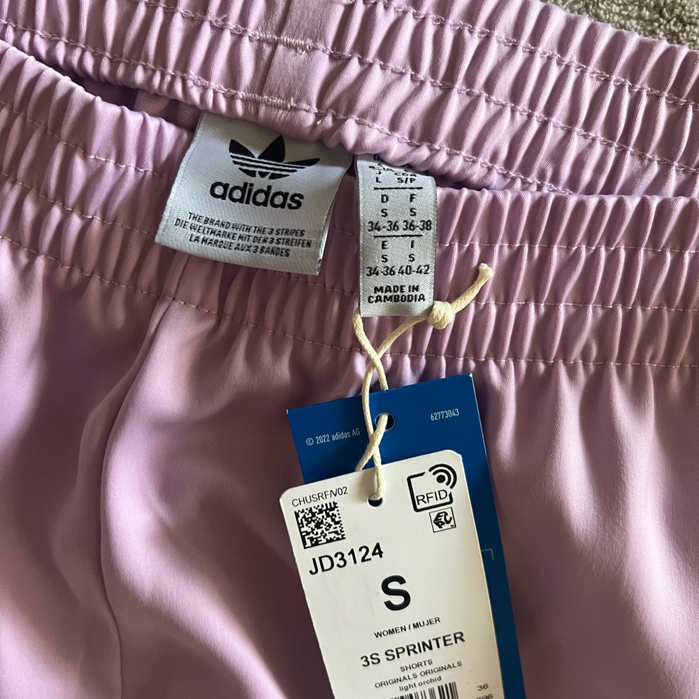 Adidas Women’s Lilac Track Shorts with White Trim - Picture 3 of 4